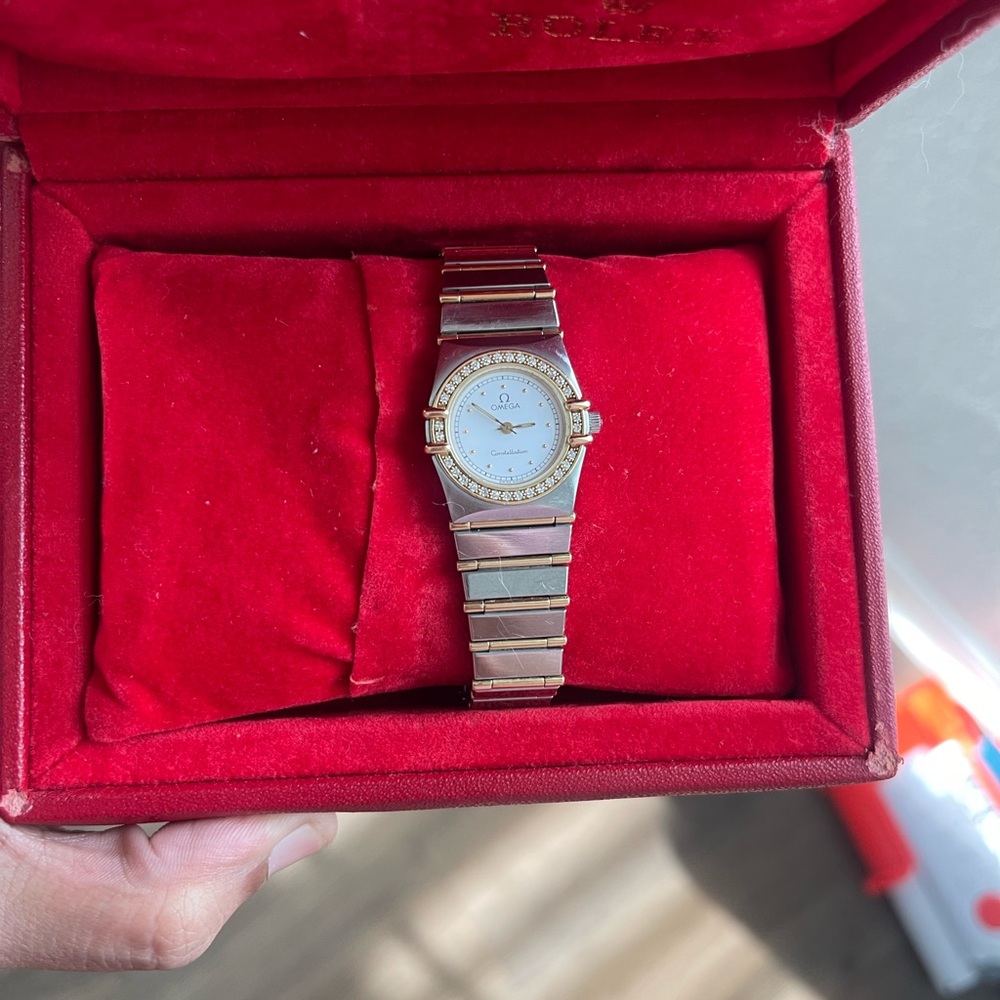 Omega Constellation Diamond Bezel 18k Gold Stainless Steel Watch